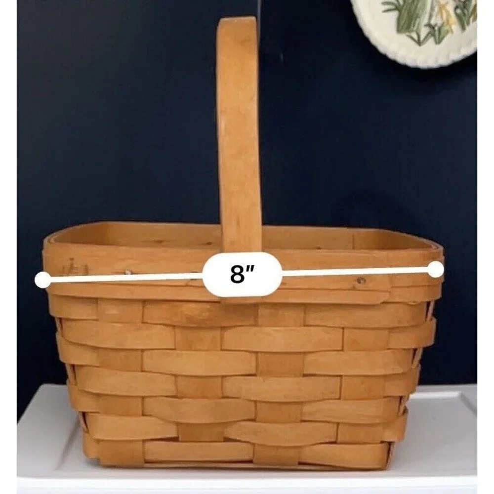 Small Longaberger Basket Wood Wooden Handled Signed Basketweave 9in